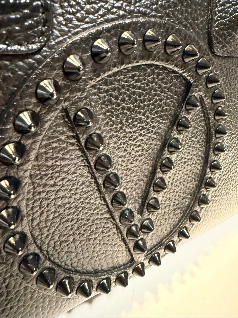 Mario Valentino Black Leather Studded V Logo Satchel Made in Italy